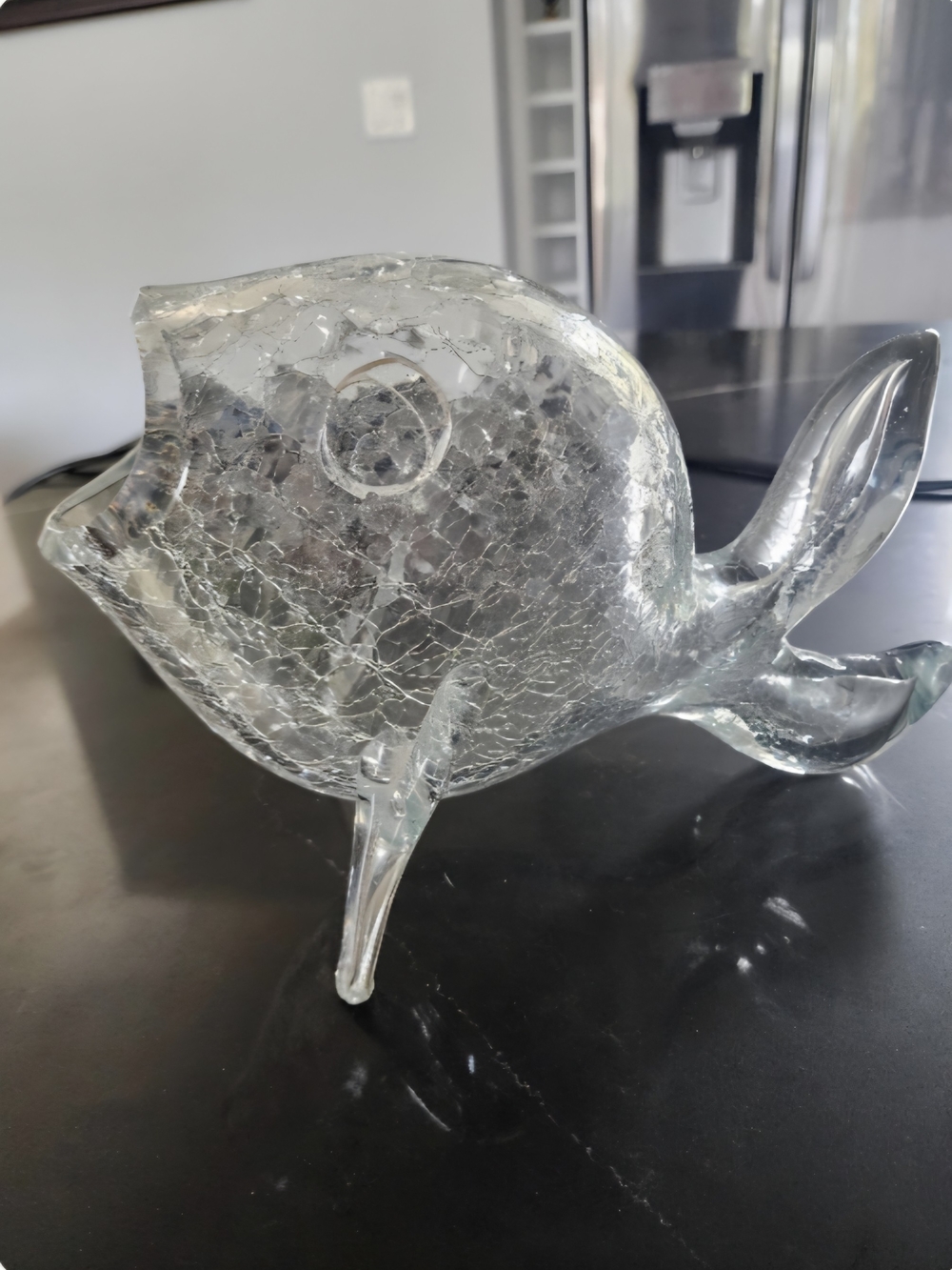Vintage Blenko MCM Clear Crackle Glass Fish Bowl Vase Sculpture 5433